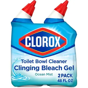 Clorox Toilet Bowl Cleaner, Clinging Bleach Gel, Ocean Mist - 24 Ounces, Pack of 2