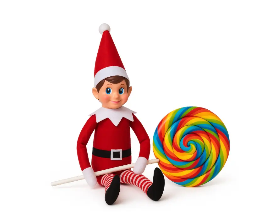Lolli Lookout Red Holiday Elf & Swirlee Pop Jumbo Lolli Gift Bundle Cute Festive Stocking Stuffer for Kids and Coworkers Perfect for Festive Occasions