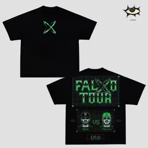 Retro Felid Vs Falxo Versus Tour 2026 T-Shirt Black El Mano a Mano Del Año Green Gothic Graphic Tee Merch Chrome Silver Oversized Boxy Fit Tee Y2K Grunge Streetwear Punk Rock Fan Apparel Unisex Washed Shirt Concert Top Clothing