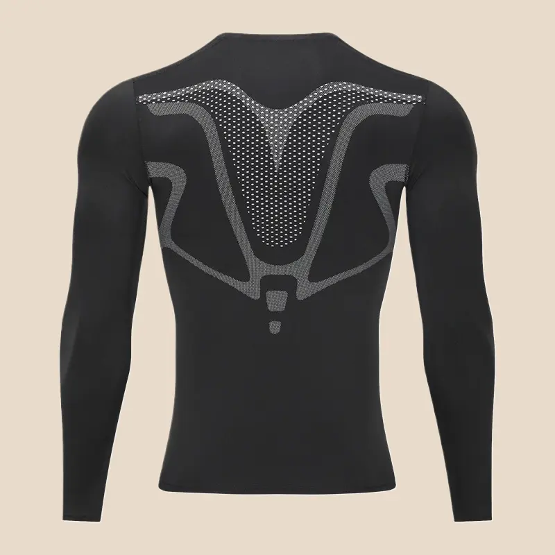 Male Plus Size Compression Shirt - Long-Sleeve Base Layer, Quick-Dry Stretch Polyester, Mesh Panels, Floral, Stripes, Polka Dots, Black Long Sleeve