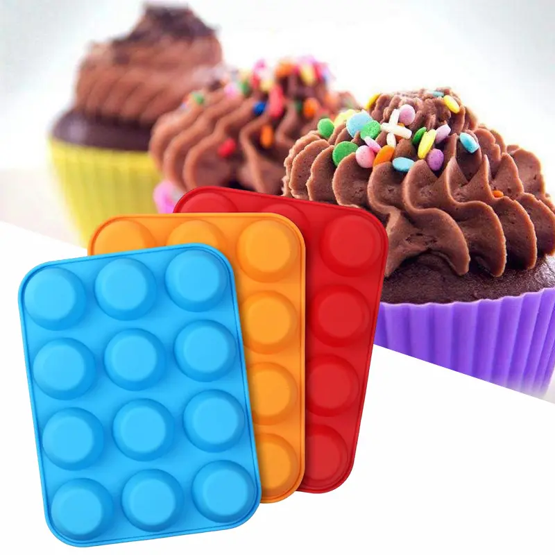 3 Pack 12-Cup Silicone Muffin Pans Set,Food Grade Nonstick Flexible Baking Trays for Muffin,Cupcake,Egg Bites & Meal Prep,Halloween Christmas Party Gifts,DIY Hand Tools Kits