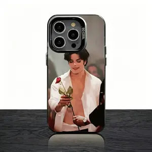 Michael Jackson design, silver phone case, compatible with iPhone 17, 16, 15, 14, 13, and 12. Matte finish, shockproof protective case.