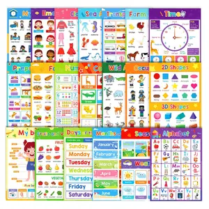 20-Piece Educational Poster Set, Visual Learning Tools, Alphabet Learning Chart, Time Fruit Color Animal Body Learning Posters, Ideal for Home Decor & Classroom Walls, School Supplies