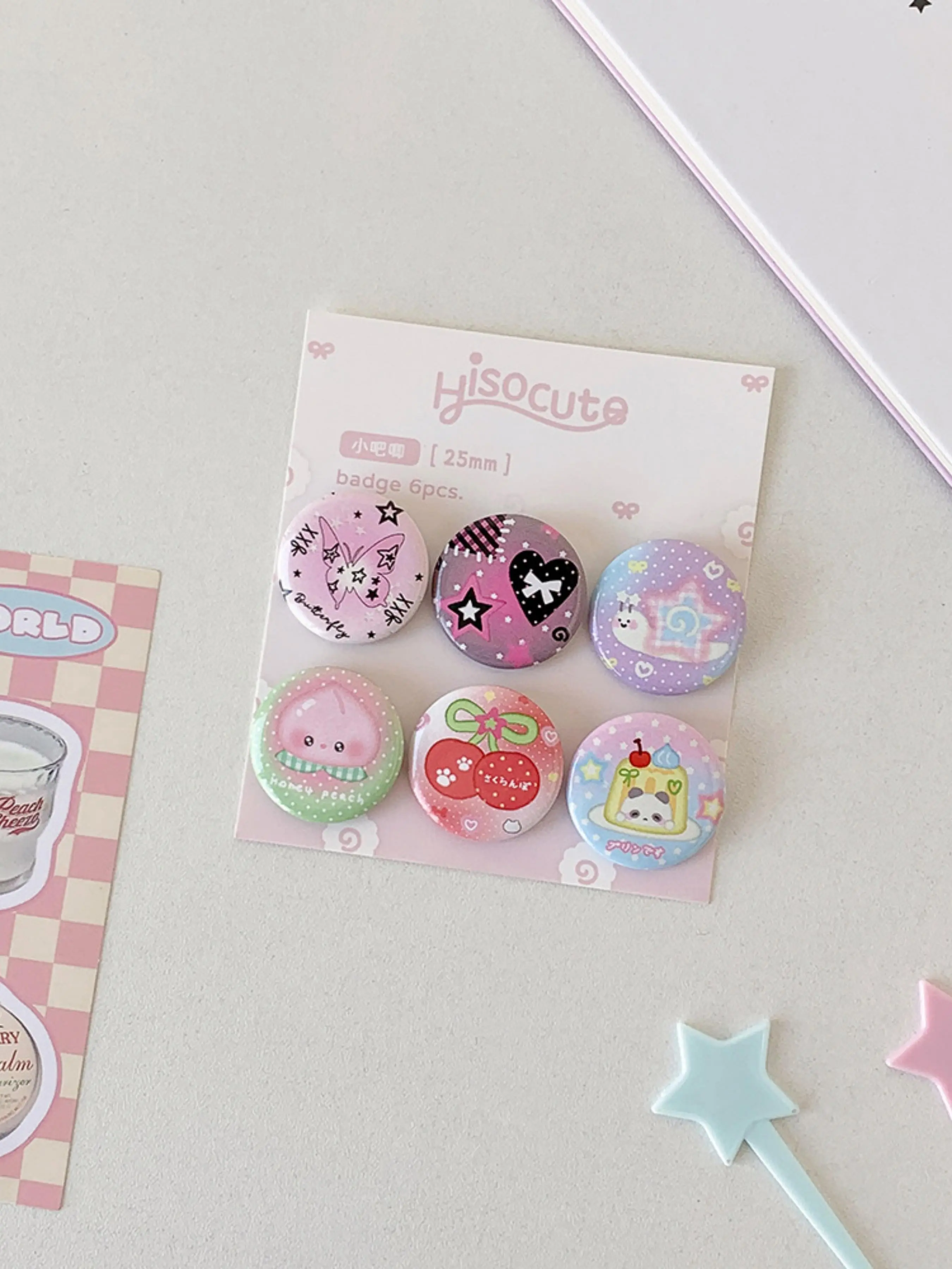 6pcs/set Cute Mini Pins, Cartoon Notebook Decorations, 25mm Badge Pins, Adorable Brooches, Girl Bag Accessories, Charms, All Seasons Boho Style, Hearts, Brooch Pin Clip