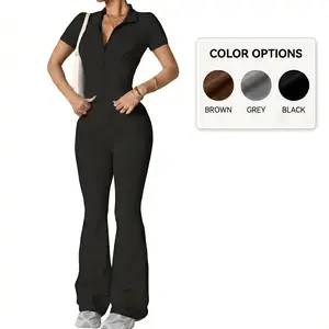 Women's 2-Piece Zip-Up Long Sleeve Crop Top & High-Waist Flare Leg Pants, Womenswear Yoga Workout Activewear Set for Spring Summer Vibes