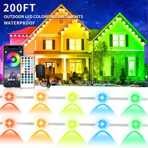 Permanent Outdoor RGB LED Eave Lights IP67 Waterproof Color Changing Music Sync App Control for Christmas Halloween Garden House Party Decorations,Christmas Gift
