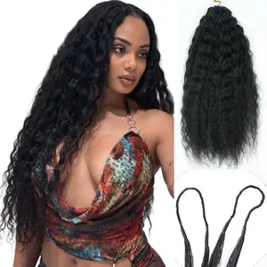 2026 Knotless Crochet Human Hair Braids Extensions Pre Separated Feather Hair Wet and Wavy Brazilian Virgin Human Hair Braiding Bundles With Threading for Black Women Micro Link Meadow Hair 22inch 120g quick weave