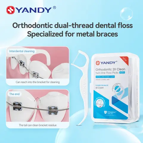 Orthodontic 2X Cleaning Dual-Line Floss Picks, 50-Count Travel Box – Safe for Braces, Gentle & Durable