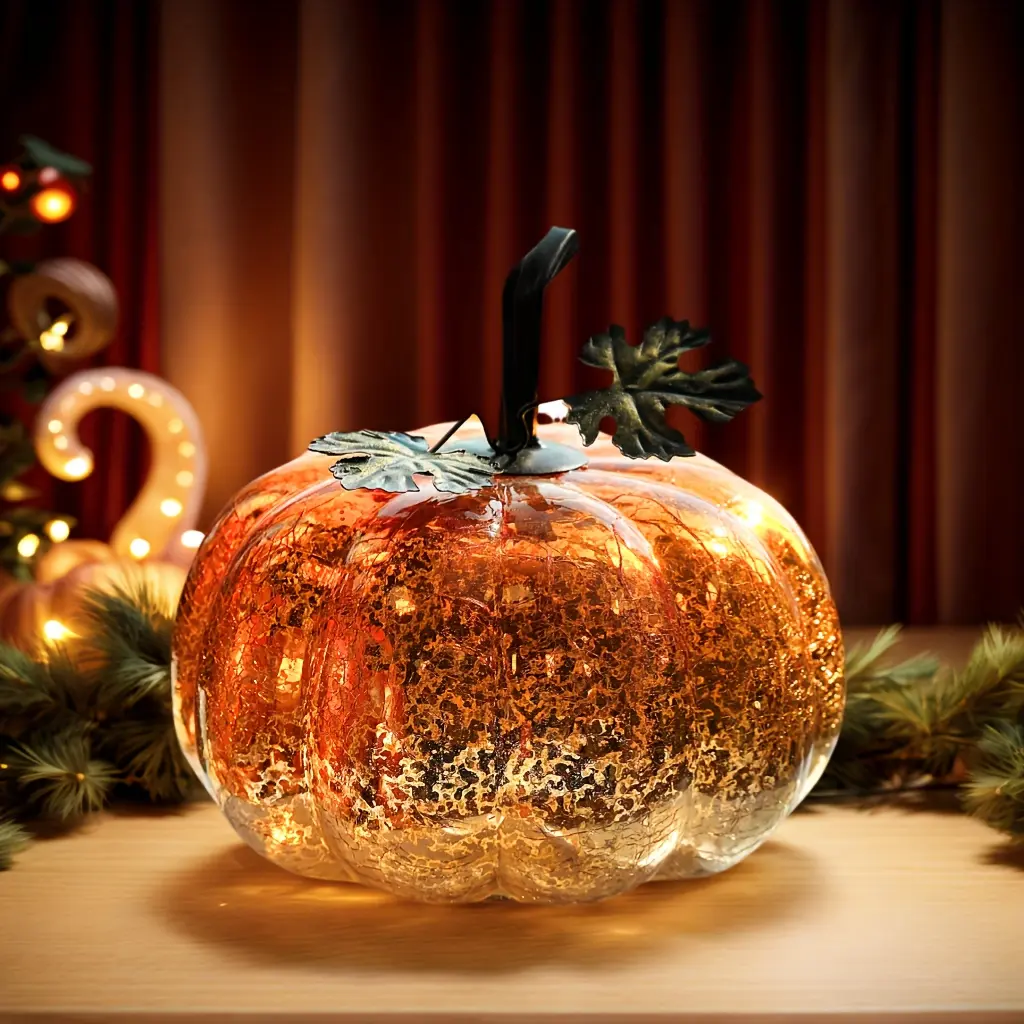 1/2pcs Contemporary Battery-Operated Glass Pumpkin Lamp - Home Festive Decoration, Indoor-Outdoor Autumn Centerpiece for Halloween, Thanksgiving Gifts, Home Ornament, Room Decor