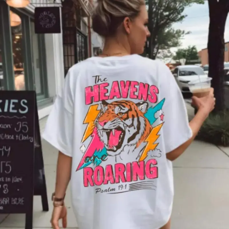 The Heavens are Roaring Shirt, Retro Boho Bible Verse Shirt, Psalm 19:1, Faith Gift, Bible quote Shirt, Christian Mom Shirt, Jesus Lover Top Loose