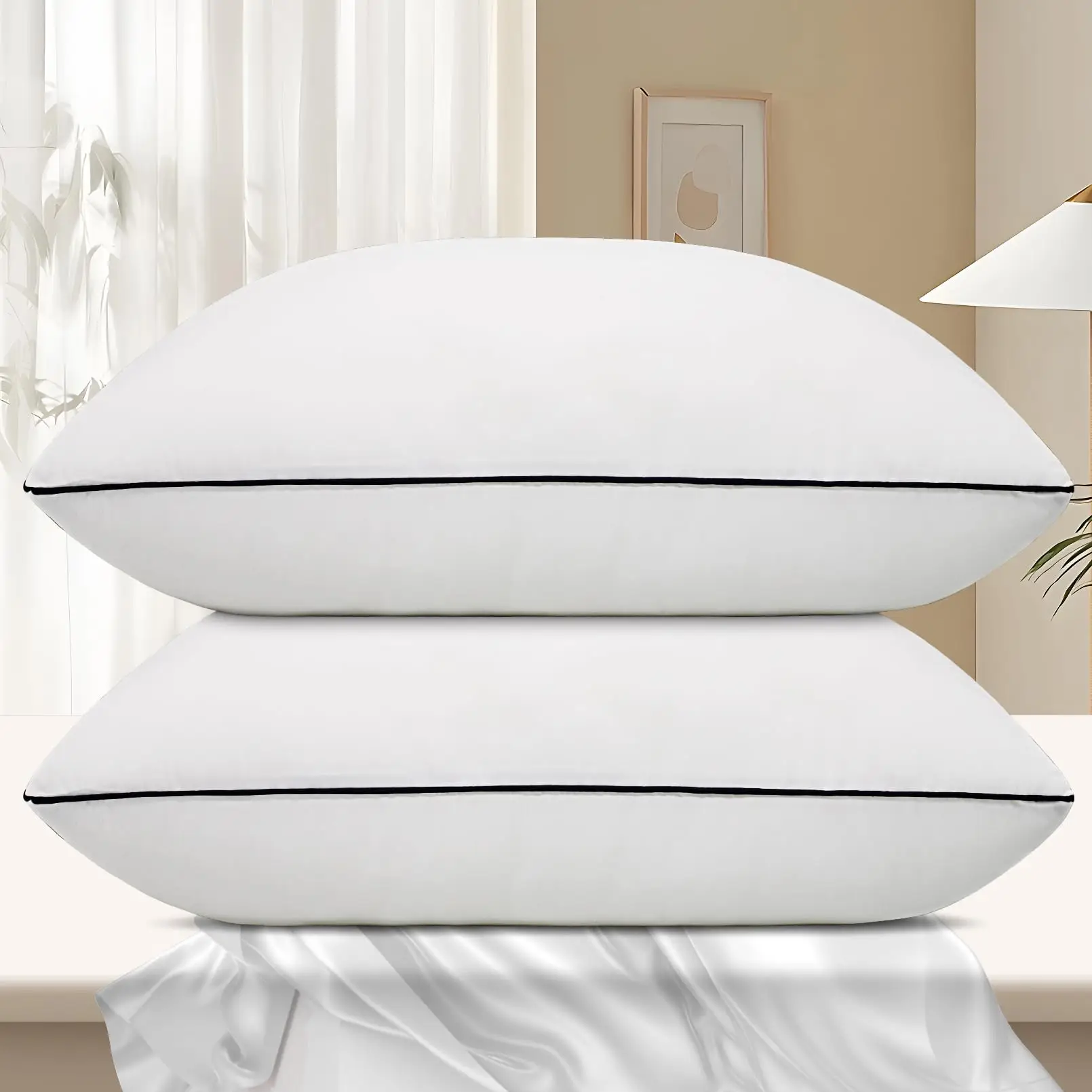 Pillows 2-pack Standard size Set of 2 pillows for stomach or side sleepers Ultra soft down microfiber filled pillows