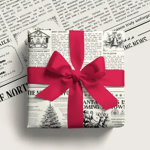 [Sale off up to 50%] Christmas Gift Wrap Newspaper Style Vintage Wrapping Paper Christmas Theme, Holiday Gift Wrapping For Kids And Adults(GW-51)