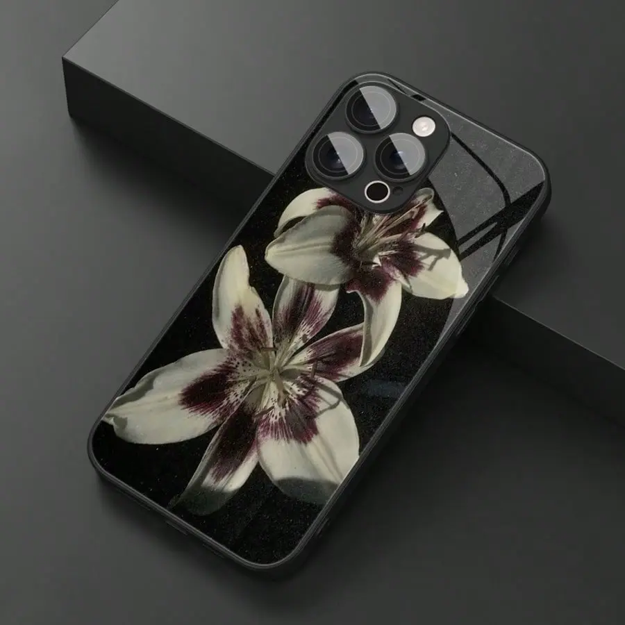 Tempered Glass-TUP Cellphone Case for iPhone 17/16/15/14/13/12/11, Elegant Lily Print High-End Devices Accessory with Protective Layer, Holiday Gift Option, Includes Screen Protector by summerwins