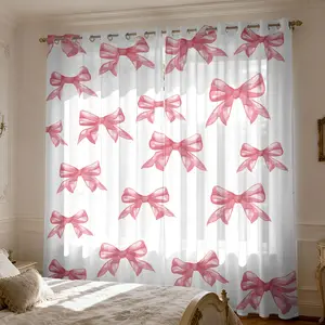 2 panels Bow Print Light Filtering Panels, Classic Polyester Ring Top Drapes Room Decor Curtain for Kitchen Living Room Bedroom Bathroom