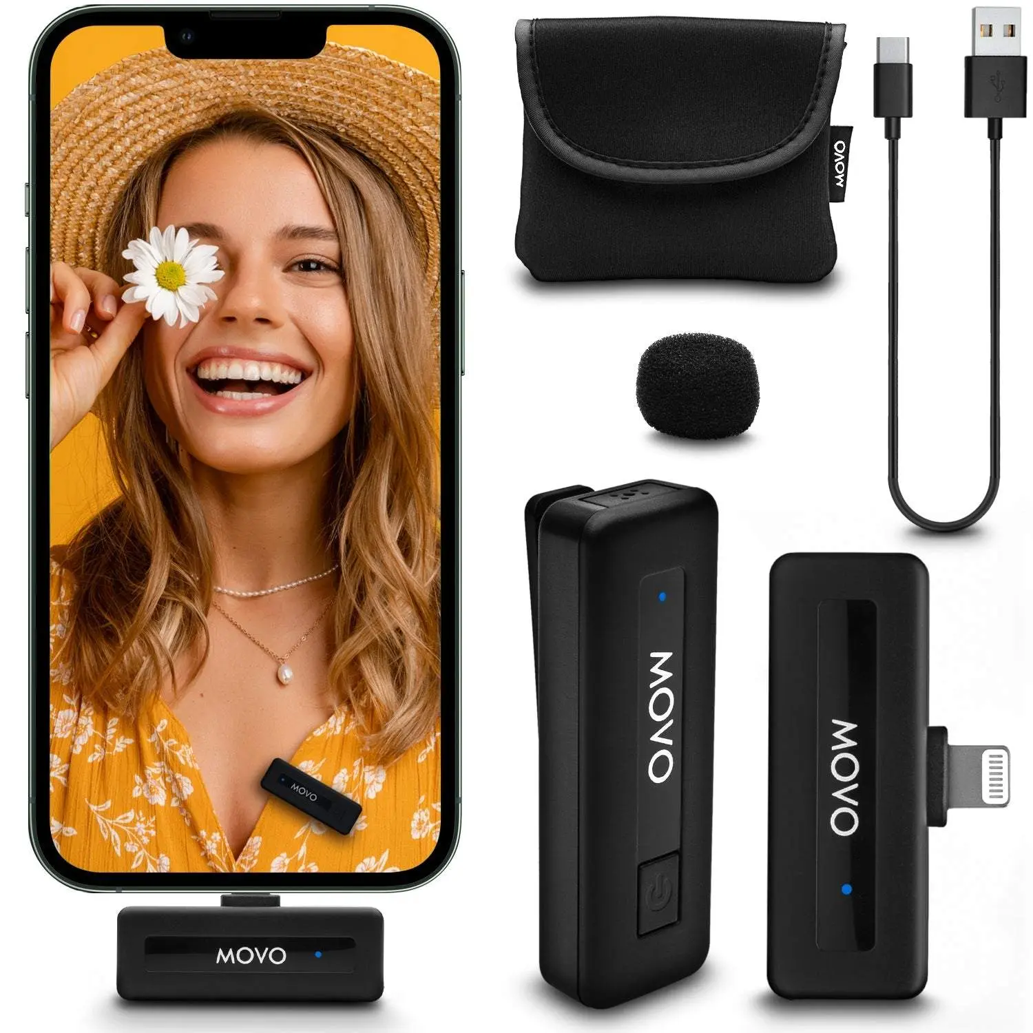 Movo - Wireless Mini DI | Compact Lavalier Microphone System | iPhone Compatible | Professional Audio Recording |  Wireless Lightning