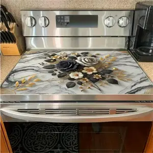 Soft Electric Stove Cover Cook Top Panel Protector Pad,Floral Design, Scratch Resistant, Easy Clean, Multi-Purpose Kitchen Cover, Oven, Washer, Dryer Pad, Flat Top Grill Accessories
