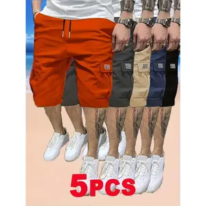 5-piece set men's shorts, lightweight and breathable with multiple pockets, suitable for outdoor leisure, hiking, work, sports, and fitness clothing, street style, ripped denim, swimwear, men's shorts