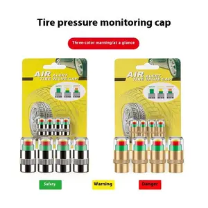 4Pcs Tire Pressure Valve Stem Caps | Gold with 3-Color Eye Alert Indicator | Car, Motorcycle & Bike Safety Warning