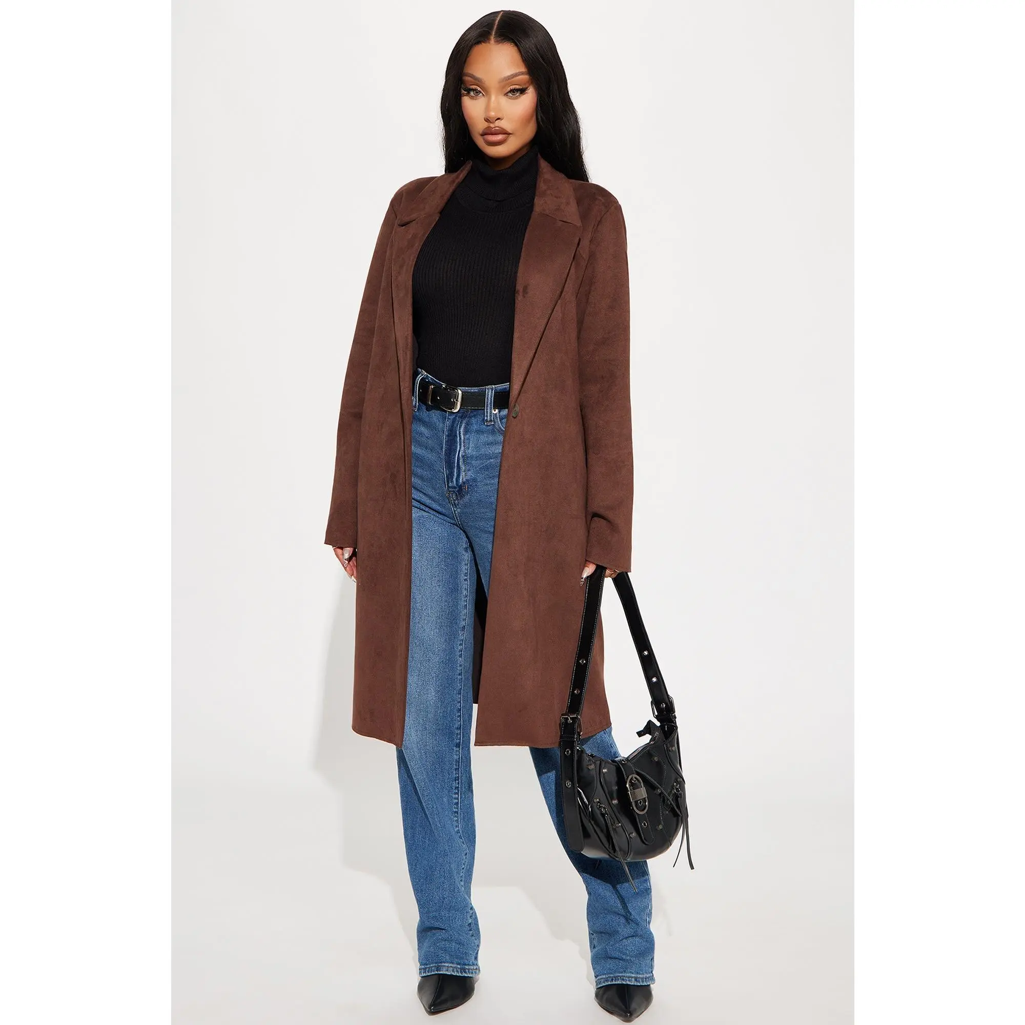 Taylor Faux Suede Trench - Brown