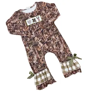 baby girl clothes turkey boots deer embroidery baby girl romper newborn baby romper camo huning