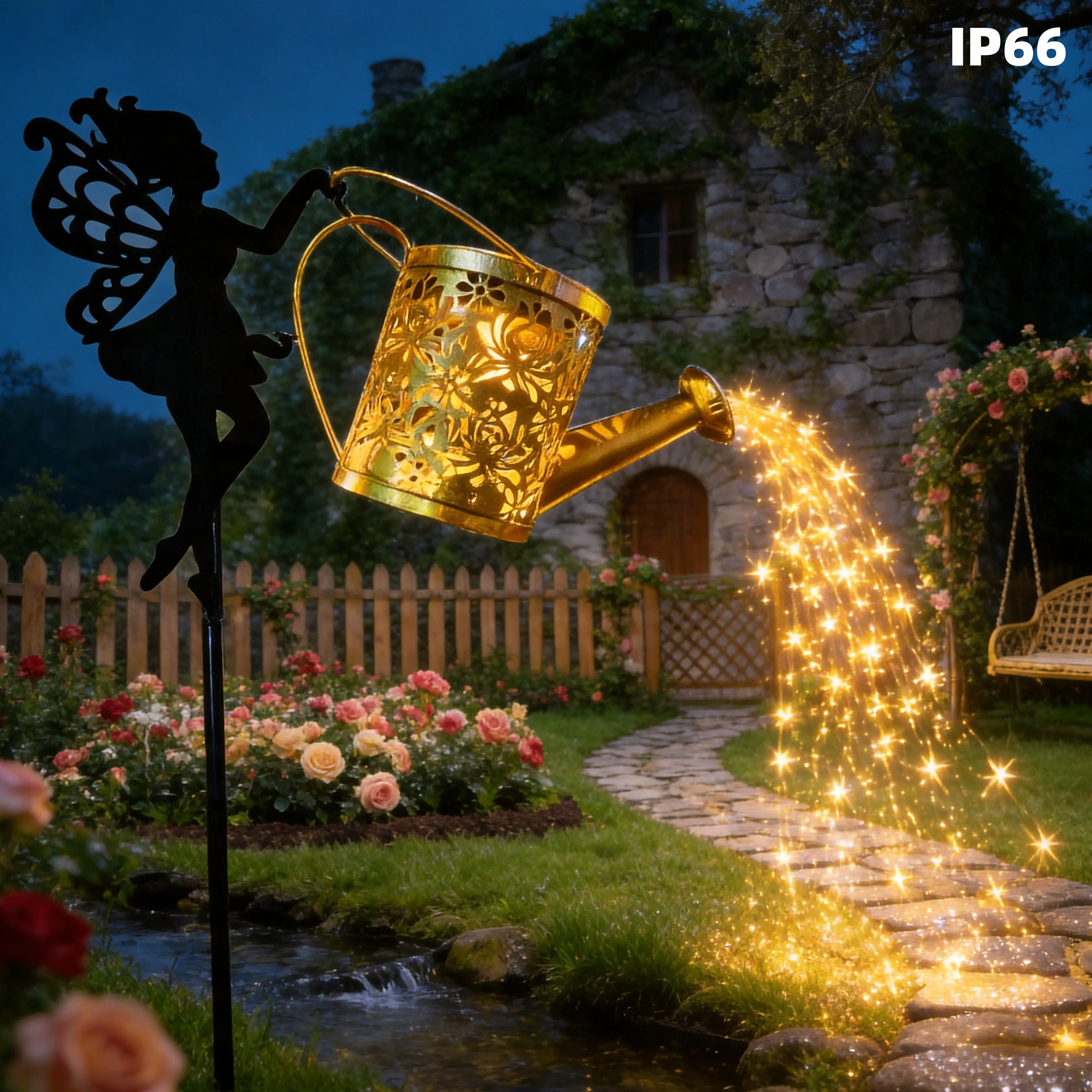 Spring Outdoor Solar Lights - Fairy Inserting Hooks Colorful String Lights Solar Watering Can Lamps-IP66 Waterproof Solar Garden Lighting-Perfect For Villa, Porch, Backyard, Landscape, Walkway, Patio, Pool & Shop Decor-Holiday/Birthday Gift Ideas