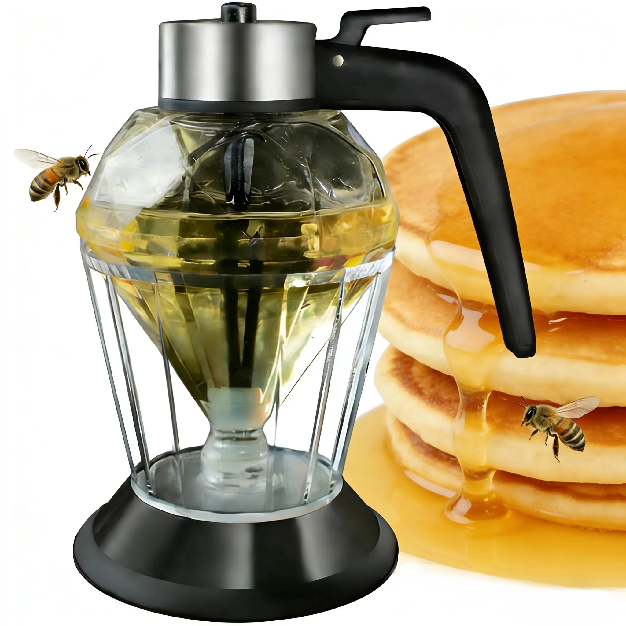 Honey Dispenser No Drip with Base 2026 Upgrade, 8oz Glass Honey Jar pot with Handle, Syrup Dispenser for Coffee or Tea, Mess Free Honey Dispenser for Honey Syrup Olive Oil, Maple Syrup Honey Container