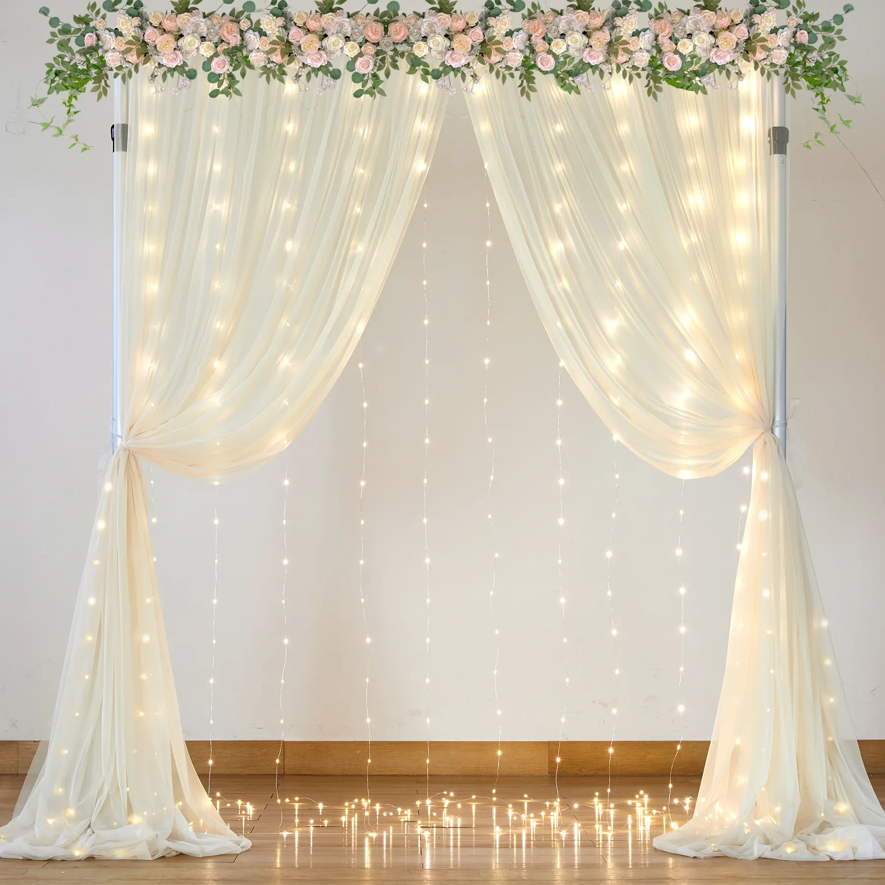 2-Panels 5x10FT Mother's Day Sheer Tulle Backdrop with LED String Lights, Wrinkle-Free Photo Background for Weddings, Baby Showers, Two Panels tiktokshopspringglowup,summerwins,Summer Sale,Mid Year Sale,Deals For You Day
