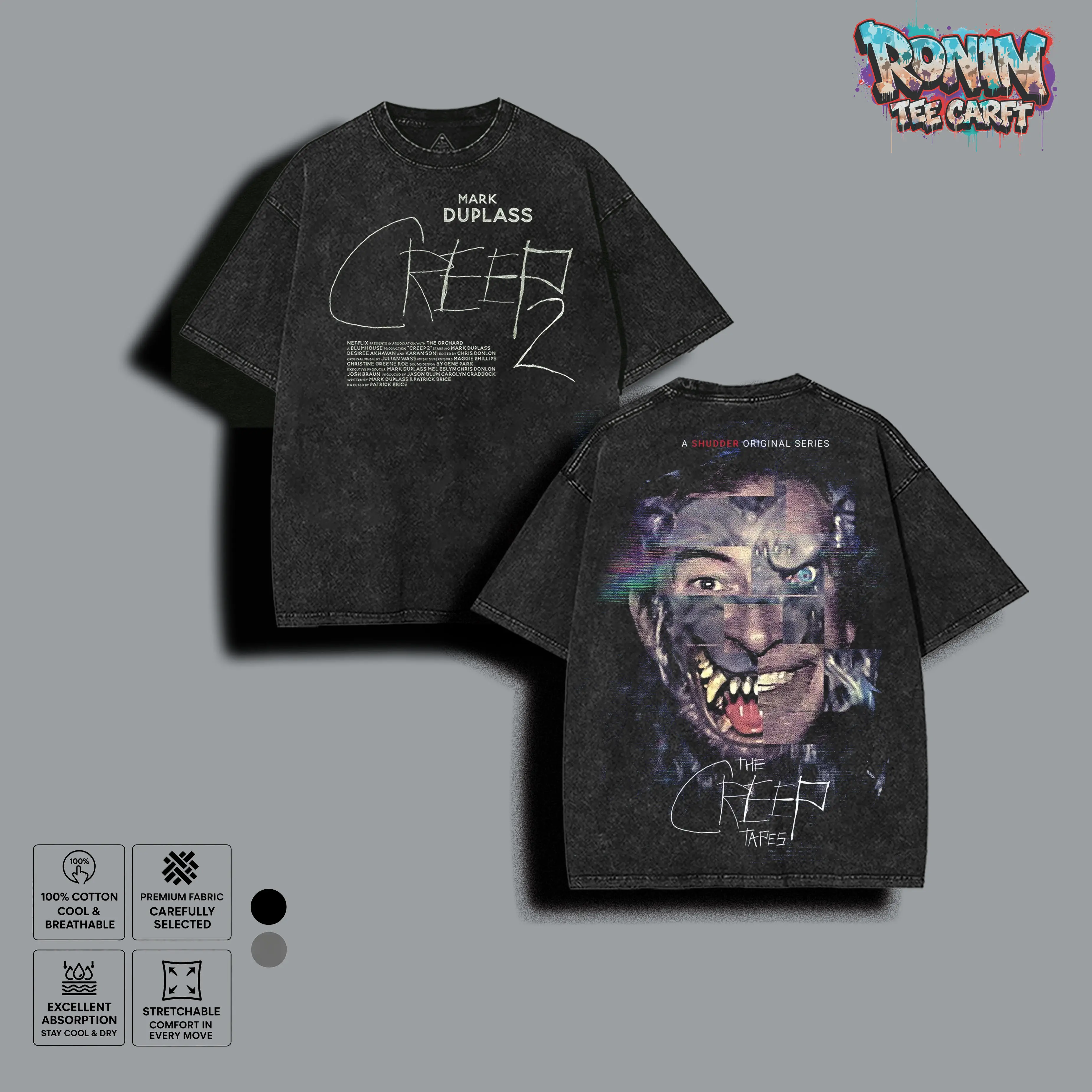 Men's Casual Cotton Seamless Round Neck T-Shirt - Unisex Oversized Vintage Washed Streetwear Top, Creepy Horror Glitch Face Dark Aesthetic Graphic, The Creep Tapes Inspired Loose-Fit Menswear Tee