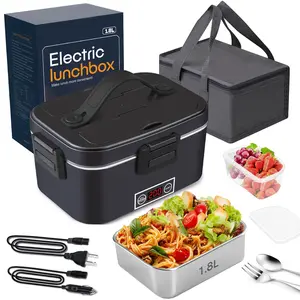 Electric Food Warmer Lunch Box Nifogo 80W 1.8L Stainless Steel Portable Display Screen Car Truck Office 12V 24V 110V Square Black
