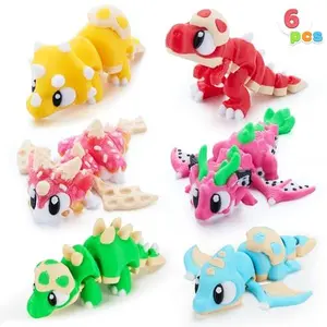 6 Pcs Multiple Color Cute 3D Printed Dragon, Colorful 3D Printed Flexible Articulated Dragon Fidget Toys for Home Office Desk Decor, Autism Stress Relief Fidget Toys
