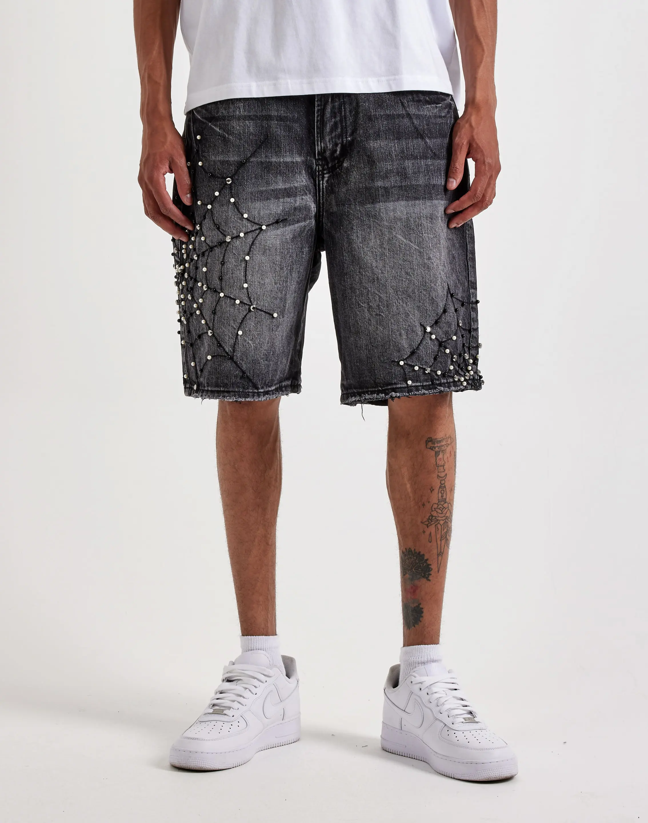 Mens Preme Spiderweb Denim Shorts