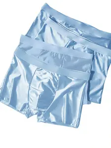 Luxury Ice Silk Satin Men's Boxer Briefs, 4 Pack Smooth Cool Underwear, Breathable Comfort Fit, Ideal for Daily Wear, Silky Breathable Boxer, Boxer Briefs Set