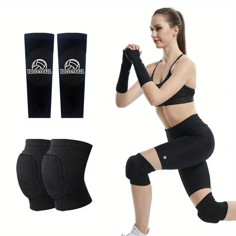 Men’s & Women’s Padded Volleyball Arm Sleeves with Thumb Holes & Thick Sponge Knee Pads Set - Professional Training Kit, Sponge-Filled, Anti-Injury, Compressive, Foam-Based Protective Gear for Passing Impact Protection, Sponge-Filled Protective Gear