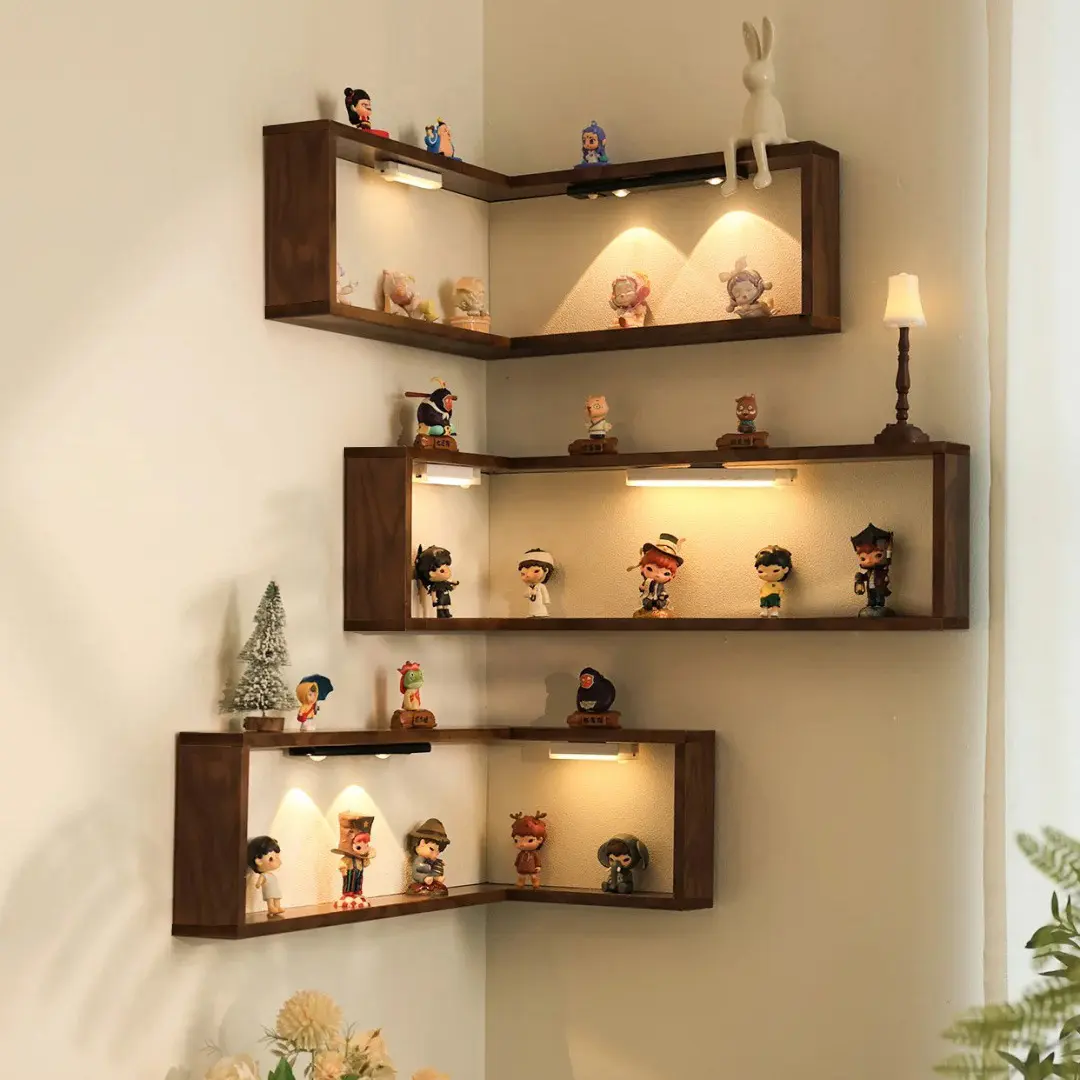 Aesthetic 90-Degree L-Shaped Floating Corner Shelf - Wall-Mounted Display Rack - Space-Saving Shelves for Figures, Plants, Modern Home Decor