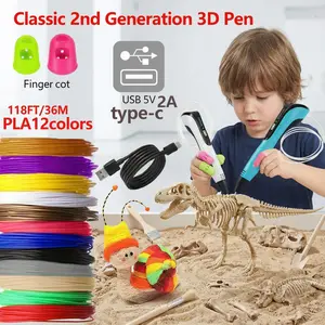 Upgraded Professional Colorful Type-C Charging 3D Printing Pen - Enhanced Stability Drawing Tool for Kids, DIY Puzzle Graffiti Stereoscopic Creation, Kids Toys Gift (3D Printing Supplies for Office Equipment)