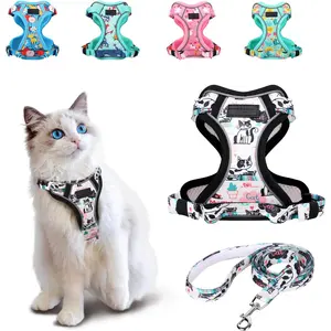Cat Harness and Leash Set[MAX Safety 4th-Gen] Cute Escape Proof Vest Harness for Girl&Boy Cat Walking, Comfortable Adjustable Leash and Reflective Strips for Outdoor Kitten, S Inky Meowy