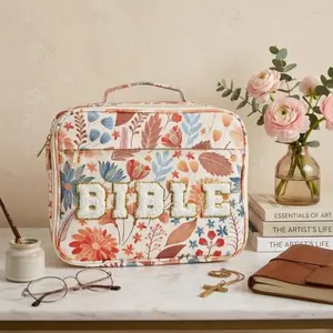 PU Leather Floral Bible Cover for Women, Large Bible Bag with Shoulder Strap, Bible Journaling Kit with Tabs & Highlighters, Perfect Easter Gift for Church Ladies & Girls Large Capacity Kawaii Ballet Bag Large Bible Cover with Strap and Supplies