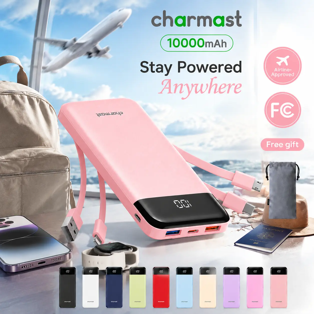 charmast Portable Charger with Reinforced Built-in 4 Cables,10000mAh Power Bank Travel Essentials 6 Outputs 3 Inputs 3A Fast Charging Compatible with iPhone iPad Samsung Google Pixel LG Moto  #TikTokShopSummerSale