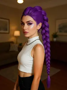 24 Inch Synthetic High Temperature Clip-In Long Straight Braiding Hair Extension For Women Wear Cosplay, Carnival Festivals, Halloween, Christmas Braided Purple Hair