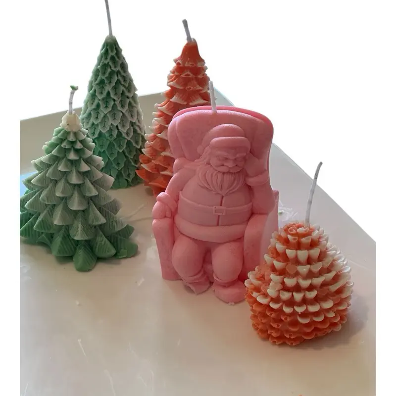 Festive Christmas Tree & Santa Aromatherapy Candles (Pack of 5) - Natural Soy Wax, Non-Toxic, Vanilla Scent, Charming Decor Design, Household Candle for Home Holiday Ambience