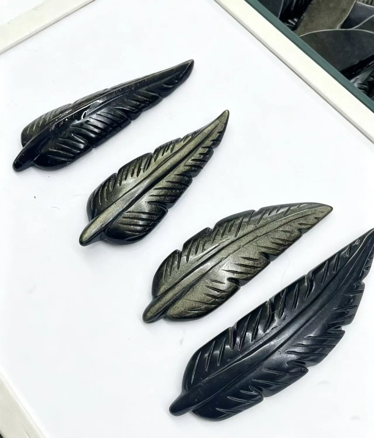120gNatural Golden Obsidian Feather Carving, 2-3pcs Polished Crystal for Healing & Decor