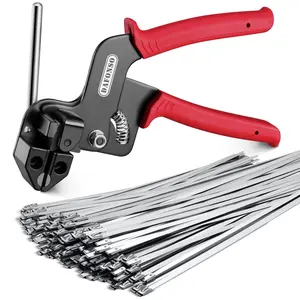 Stainless Steel Cable Tie Gun Kit-100PCS 11.8 inches 304 Heavy Duty Metal Zip Ties, 200LBS Tensile Strength & UV Resistant-for Fence, Exhaust Pipe, Chicken Coop & Industrial Use