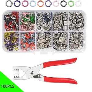 Shutter Button Kit 100 Pieces Set, Includes 9.5mm Snap Buttons & Pliers, Metal Snap Button Set with Tools, Five Claw Clip Tool Set, Metal Snap Fasteners, Sewing Accessories, Craft Snap Fasteners