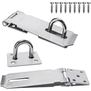 2 count Stainless Steel Gate Lock Hasp, Safety Packlock Clasp Lock Set - Door Locks for Doors, Cabinets, Closets and More (4inch-)