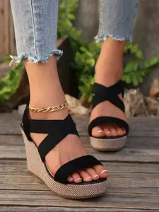 Women's Simple Wedge Sandals, Fashion Thick Sole Slip-On Design, Comfortable Outdoor Waterproof Non-Slip Shoes for Summer Casual Wear, High Wedge Sandals
