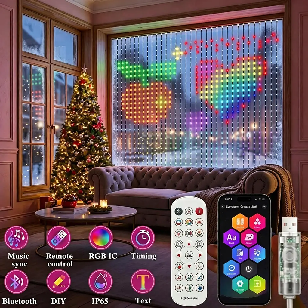 IP65 Waterproof RGB DIY Pixel Curtain Lights, SURPLIFE APP Custom Text & Patterns, Music Sync LED Fairy Curtain Lights, Decor for Bedroom Wall, Christmas, Halloween,Party Live Stream Band Wedding Valentine Music Festival, Rgb Led Lights, App Control