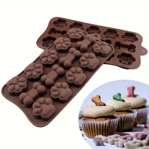 2pcs Dog Food Shaped Silicone Mold 14 -grid Dog Bone Cat Paw Chocolate Mold Cake Baking Tool Silicone Muffin Pan Ice Tray Pudding Jelly Mold for Restaurant/food Truck/bakery