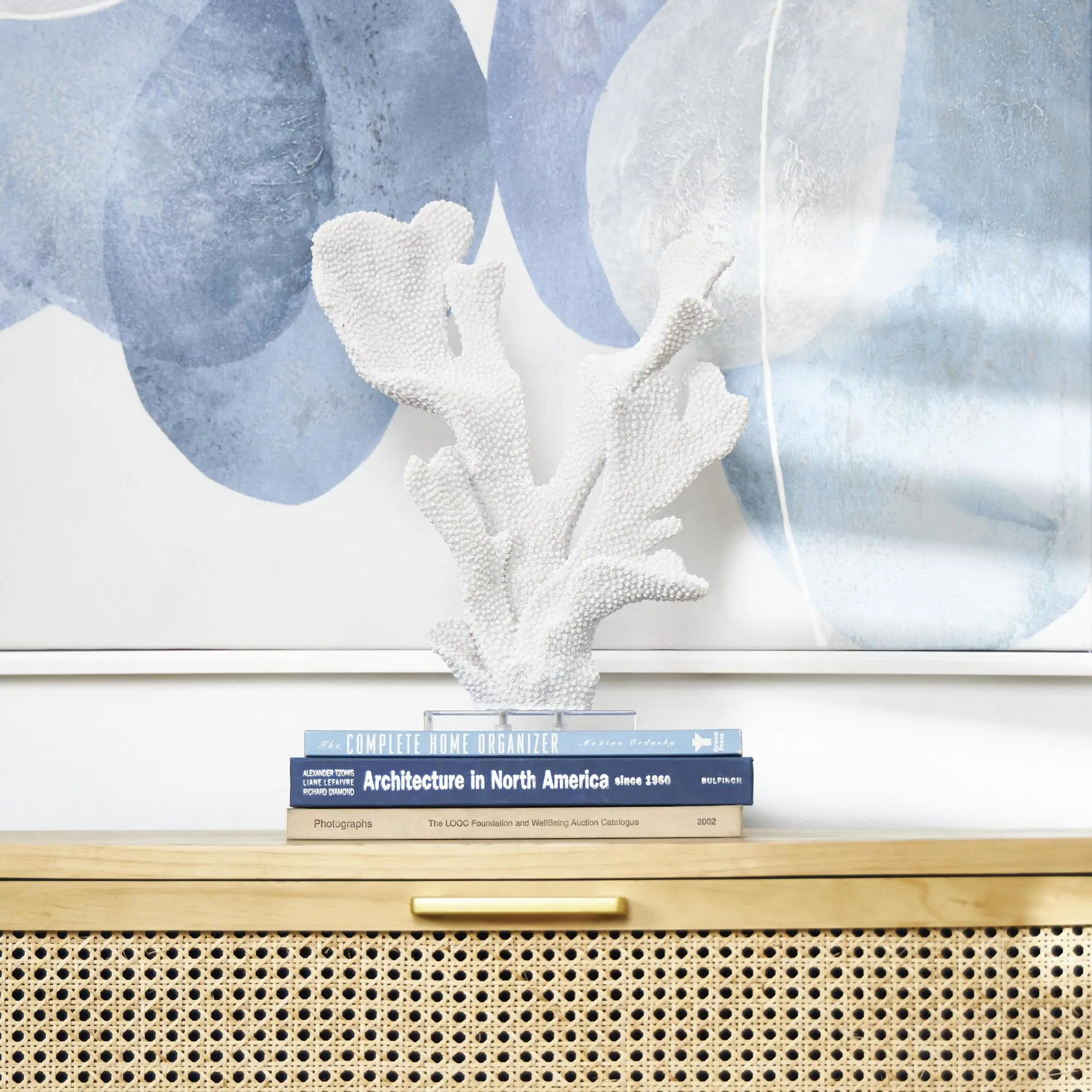 Coral White Polystone Tall Textured Decorative Sculpture with Clear Acrylic Base