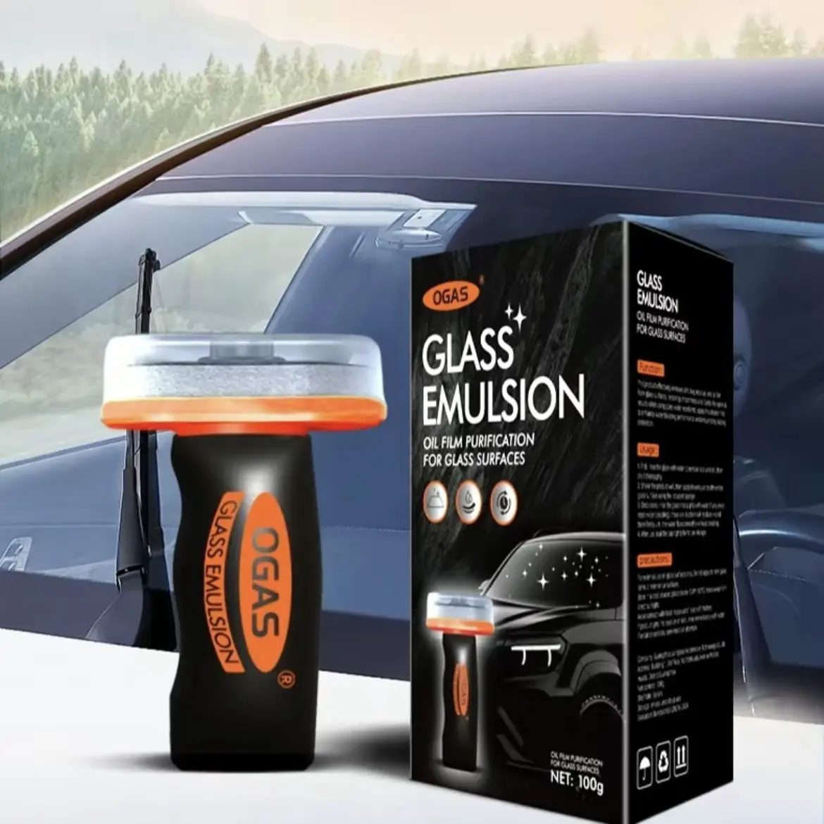 Glass Oil Film Remover for Car, 100ml Roll-On Glass Compound with Cleaning Board, Removes Oil Film & Smudges, Improve Windshield Clarity for Safe Driving, Car Cleaning Supplies, Windshield Cleaning Tool