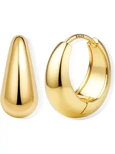Women’s Chunky Hoop Earrings with 14k Gold Plated Finish, Hypoallergenic Small Hoops for Sensitive Ears, Lightweight Thick Huggie Hoops in and Silver Color, Hoop Shape Earrings
